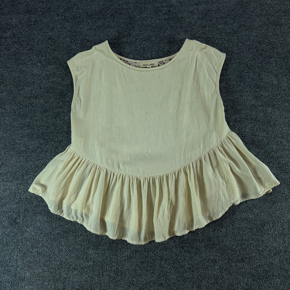 Black Swan S Cream Lace Back Peplum Top Sleeveless Ruffle Hem Summer Lightweight